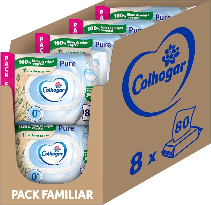 Pure Moist 8x80 - Papel Higiénico Húmedo Desechable por el WC - Sin Alcohol - Para Pieles Sensibles - Dermatológicamente Testado - 640 Unidades