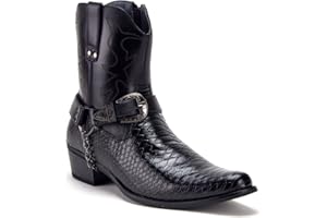 JAZAMÉ Jazame Cowboy Boots for Men Western Style Ankle High Motorcycle Riding Pointy Toe Moto Dress Boots Botas Men's western boots With Buckle Design Snake Print Upper