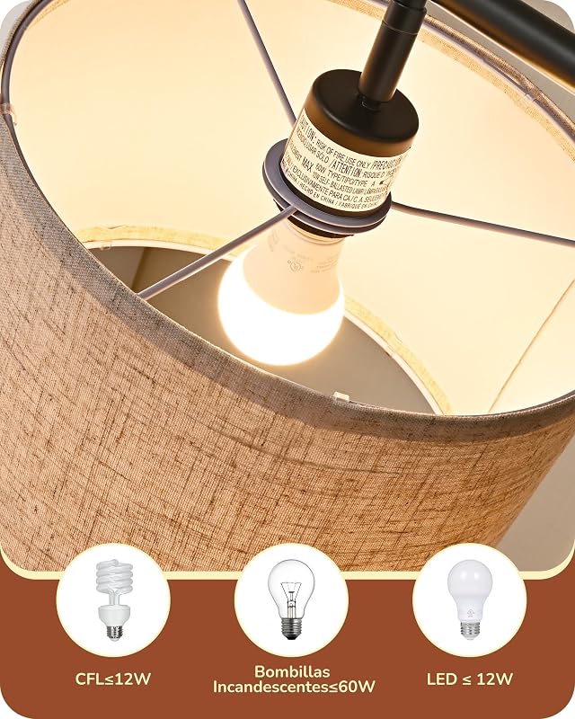 Candeeiro de chão minimalista com abajur bege, soquete E27, compatível com várias lâmpadas, candeeiro de arco preto de 160 cm com abater ajustável para quarto, sala de estar, escritório