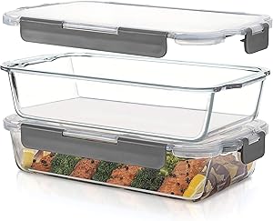 Superior Glass Casserole Dish with lid - 2-Piece Glass Bakeware And Glass Food-Storage Set - 100% Leakproof Casserole Dish set with Hinged BPA-Free Locking lids - Freezer-to-Oven-Safe Baking-Dish Set.