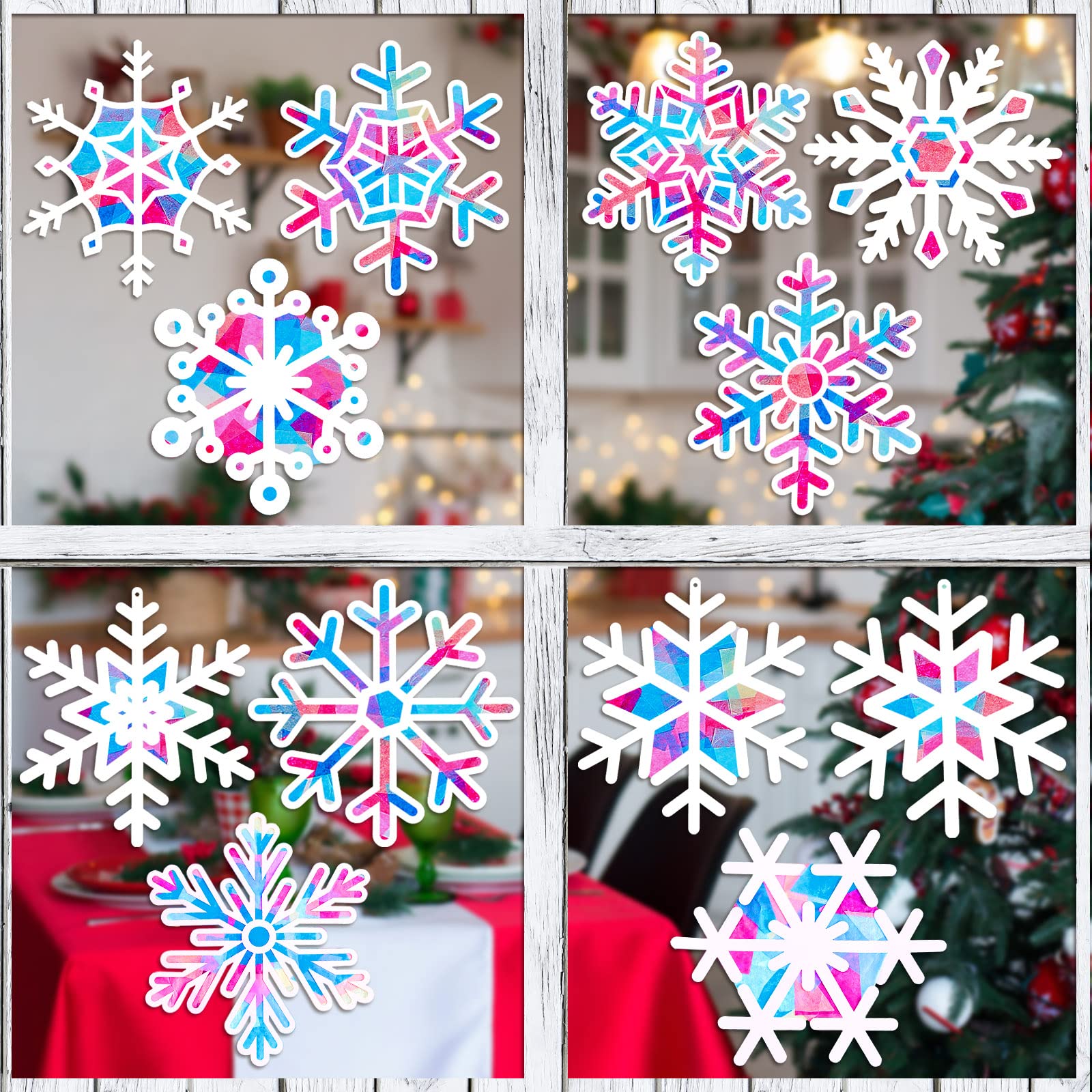 Photo 1 of 36 Pieces Winter Snowflake Craft for Adults DIY Snowflakes Paper Suncatcher Paper Cuts Set Snowflakes Party Decoration Glass Decoration DIY Window Art Adult Crafts Party Gifts