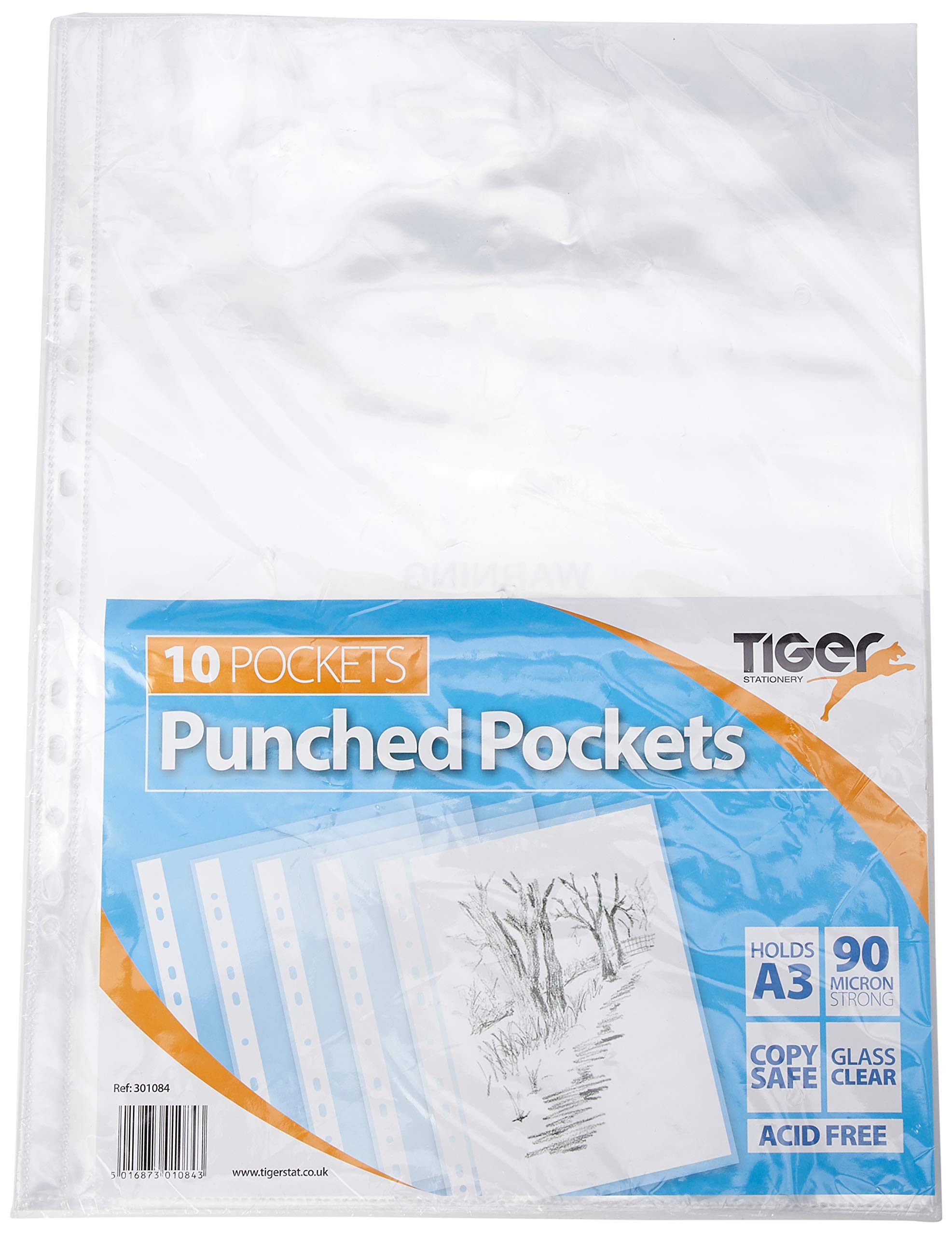 Tiger A3 Portrait Punched Pockets 90 Micron Top Opening x 10 Pockets