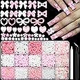 RODAKY 1000PCS Bow Nail Charms Pink Nail Bows Cute White Heart Star Coquette Nail Decoration Flatback Pearl Beads Tiny Flower Charms Nail Accessories with Tweezer Pickup Pencil