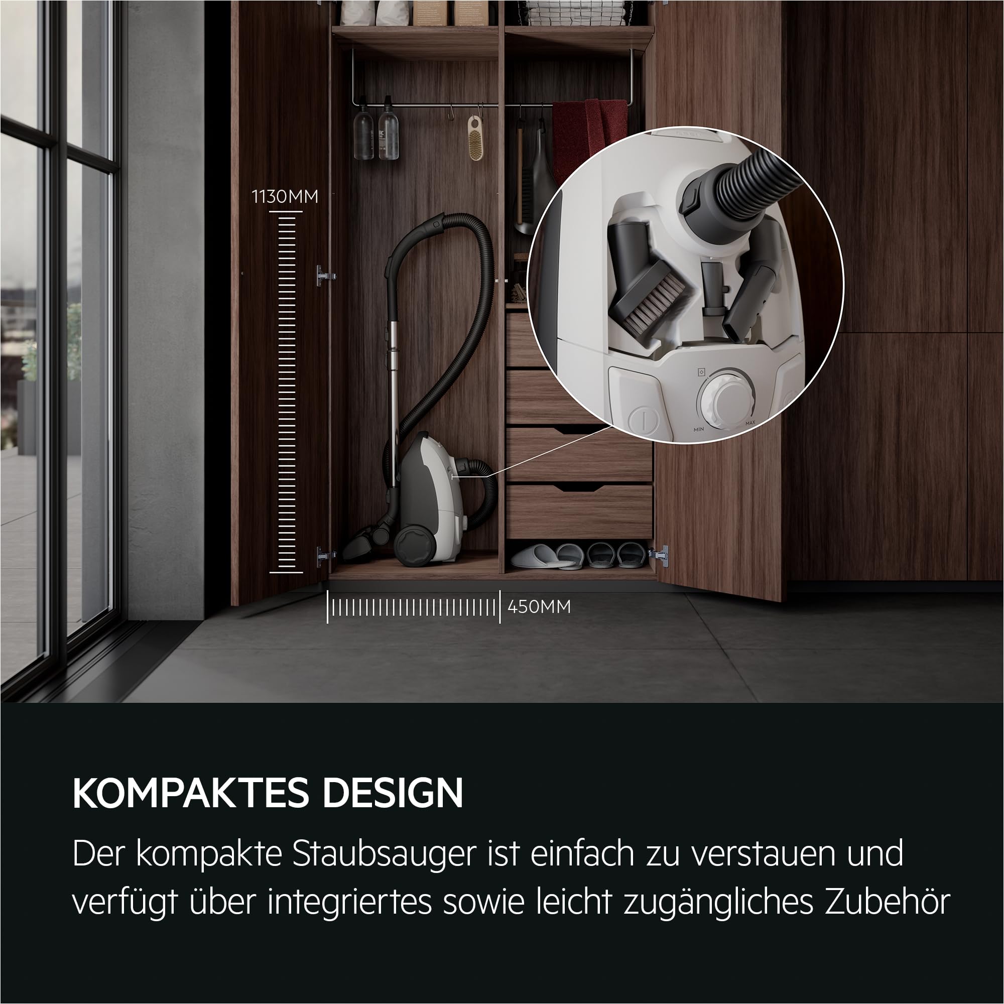 AEG CLEAN 5000 Staubsauger mit Beutel, Hohe Saugleistung, 37 % Recyclingkunststoff, AllFloor Bodendüse mit Klicksystem, 2in1 Multifunktionsdüse, 8,5m Aktionsradius, Waschbarer Hygiene-Filter, AB51C1SW 6