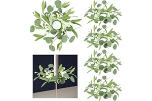 6 PCS Eucalyptus Taper Candle Rings Wreaths 1.38" Mini Spring Summer Floral Taper Candle Holder Wreaths Green Artificial Flow