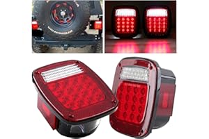 PARTSWCGG 2Pcs Square Rear Combination Tail Lights Lamps Assembly w/Side Marker Lights Red Replacement for 1979-2006 Wrangler TJ YJ CJ-5 CJ-7 Replacement Tail Lights Lamps, Passenger and Driver Side