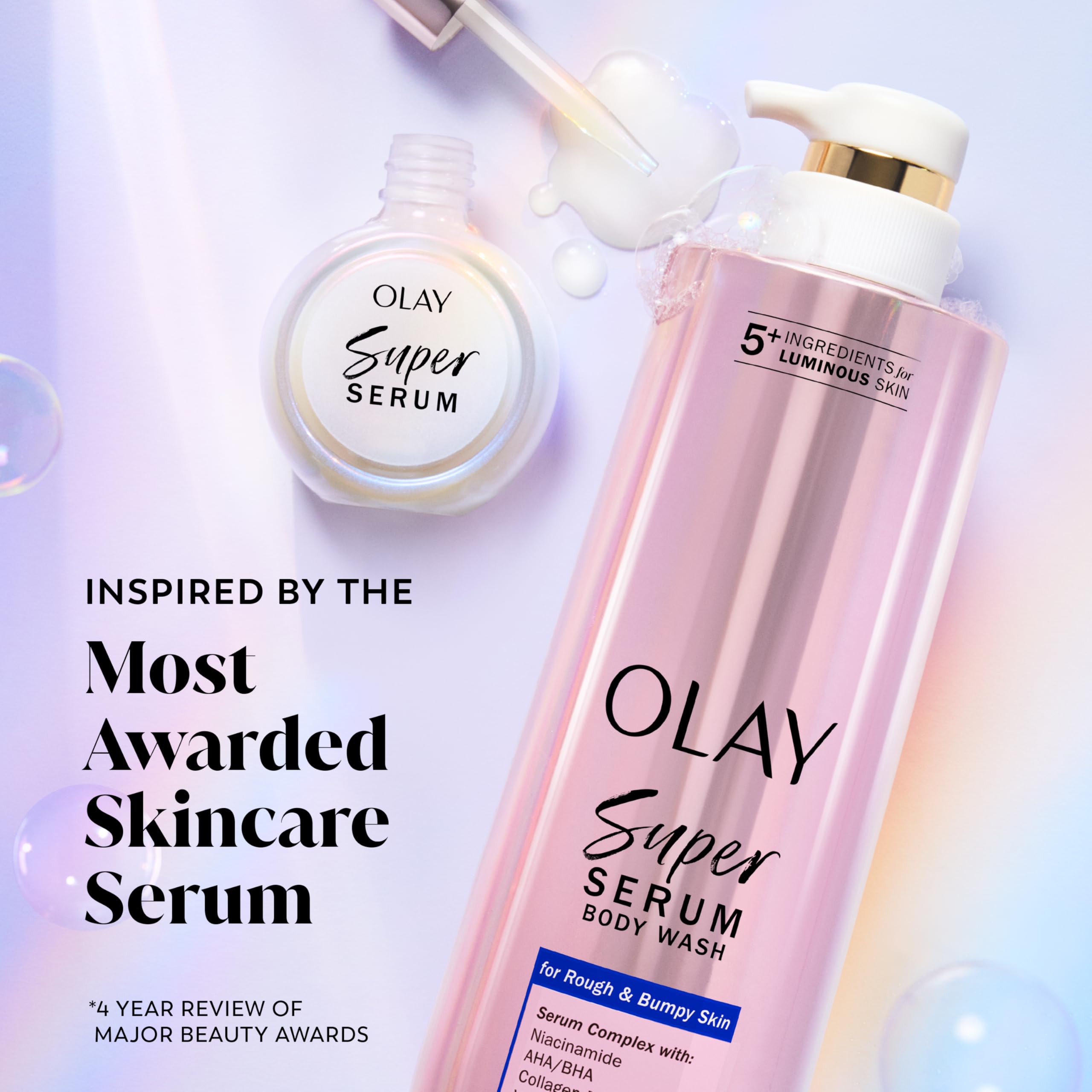 Olay Super Serum Body Wash for Rough & Bumpy Skin, Hydrating & Renewing Serum Complex with Exfoliating Minerals for Luminous Skin, 18.5 fl oz