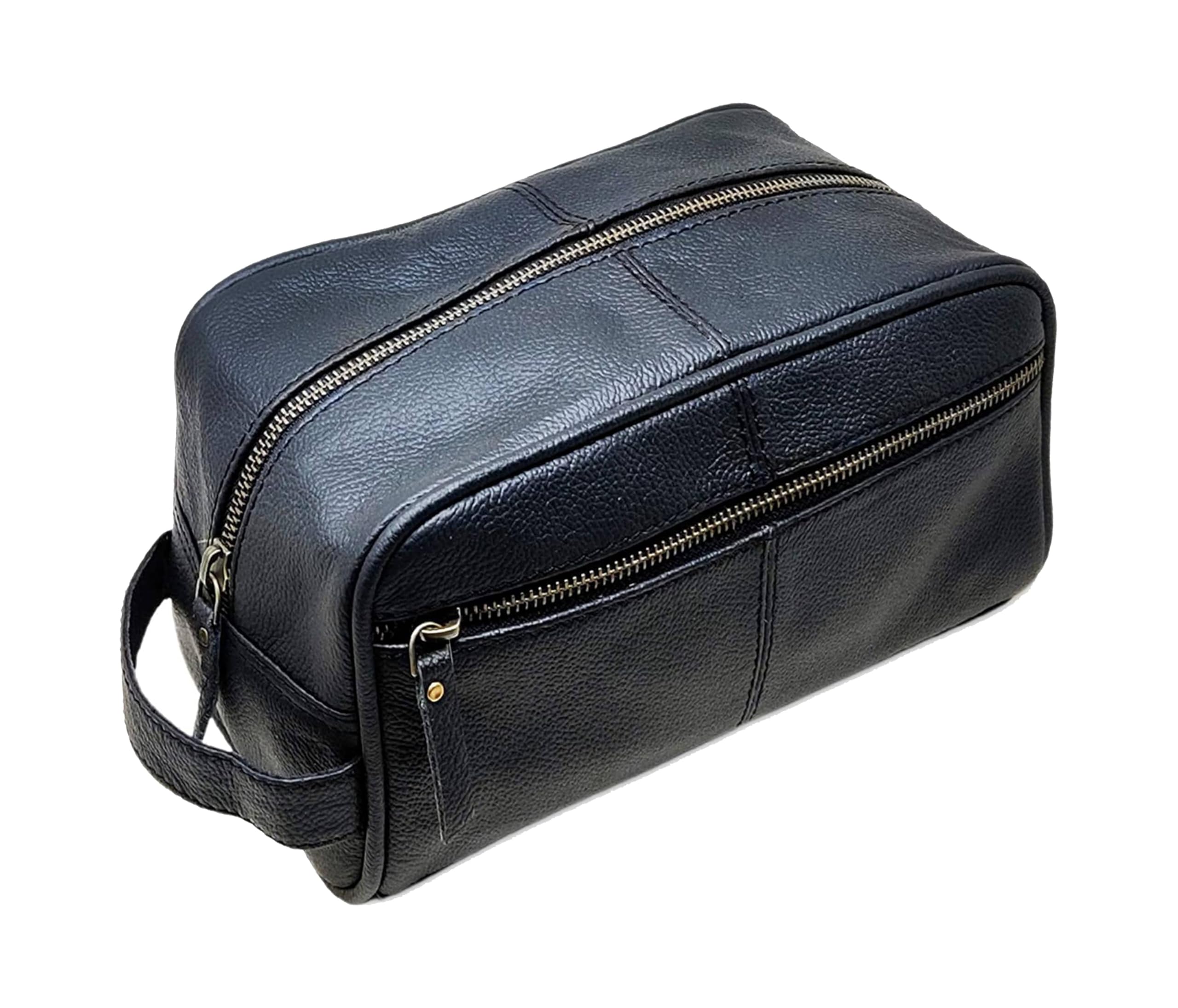 Men's Genuine Leather Toiletry Bag Waterproof Dopp Kit Shaving Bags and Grooming for Travel Groomsmen Gift Men Women Hanging Zippered Makeup Bathroom Cosmetic Pouch Case Make Up kit