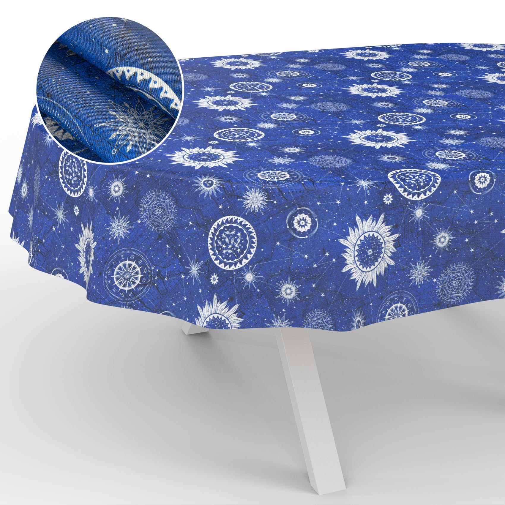 ANRO Oilcloth Tablecloth Washable Oilcloth Garden Tablecloth Outdoor Indoor Oval 220 x 140 cm Cut Edge Astrology