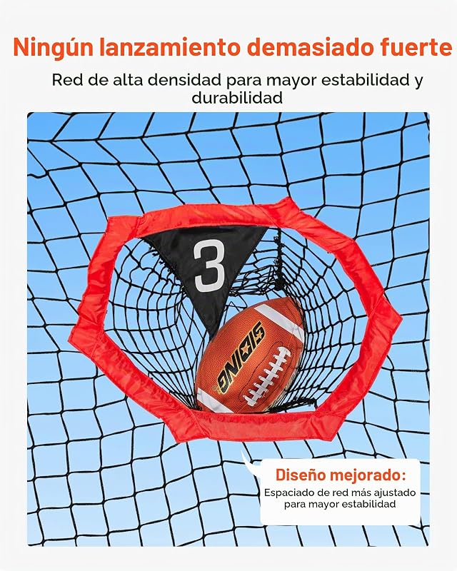 Rede de Lançamento para Treinador de Futebol Americano, 208 x 91 x 189 cm, Saco de Armazenamento Portátil, Correias e Rede Sem Nós, para Treino de Precisão de Passes do Quarterback, Vermelho