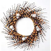 MAINGKAUNG Halloweeen Wreaths for Front Door with Skull | 24 Inch Halloween Wreath Handmade with Black Berries White Skull for Window Porch Indoor Party Holiday Wall Home