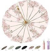 MENHLAGDI Folding umbrellas for rain and sun UPF 50+ UV Protection Windproof Waterproof Travel Essentials for Men Women 16 Ribs Wooden Handle Flower Umbrella Sakura Sturdy Umbrella Lightweight 0.85LB