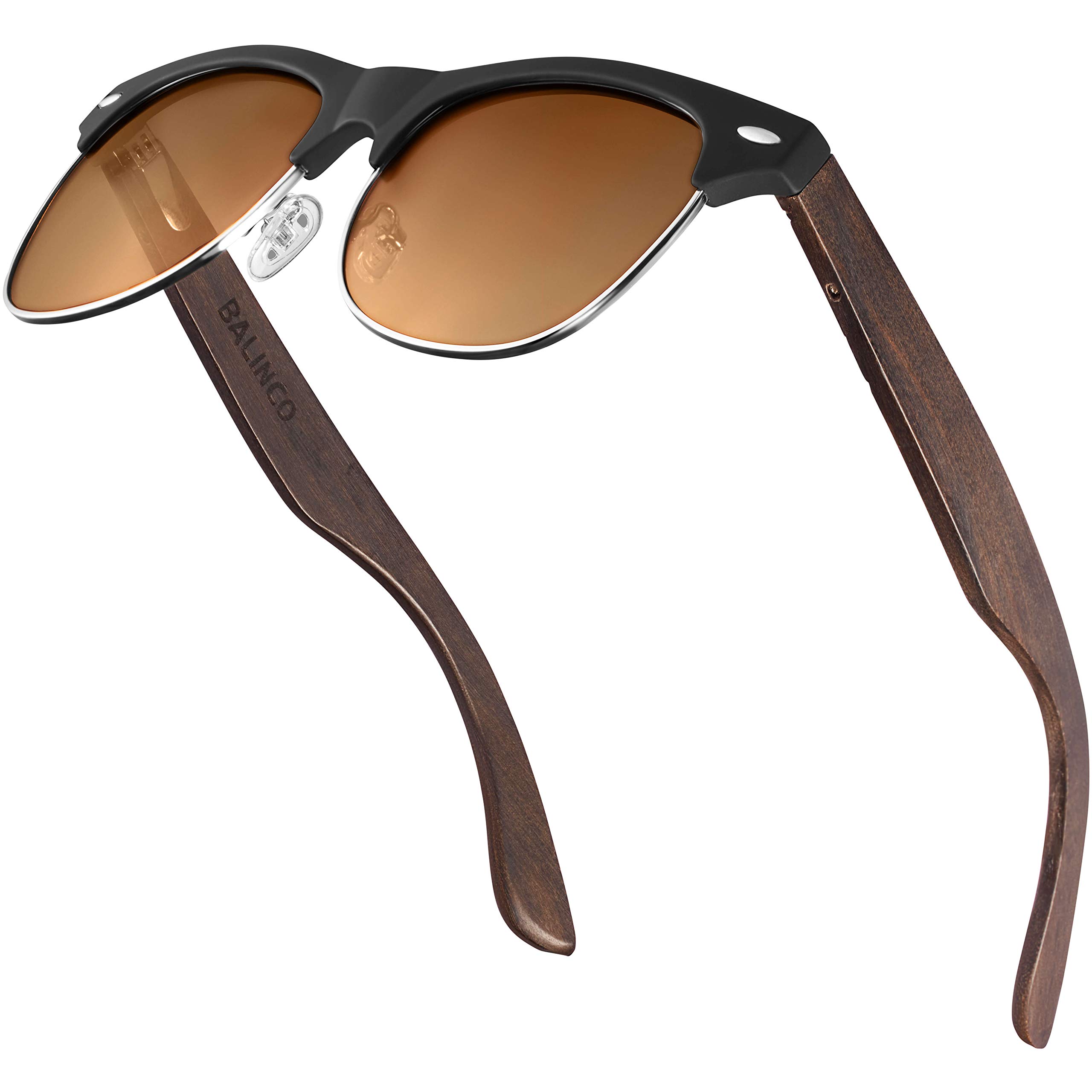 Balinco® half frame sunglasses with dark wooden temples & polarised TAC lenses for exceptionally clear vision - shatterproof, sustainable, durable - in a practical set incl. gift box.