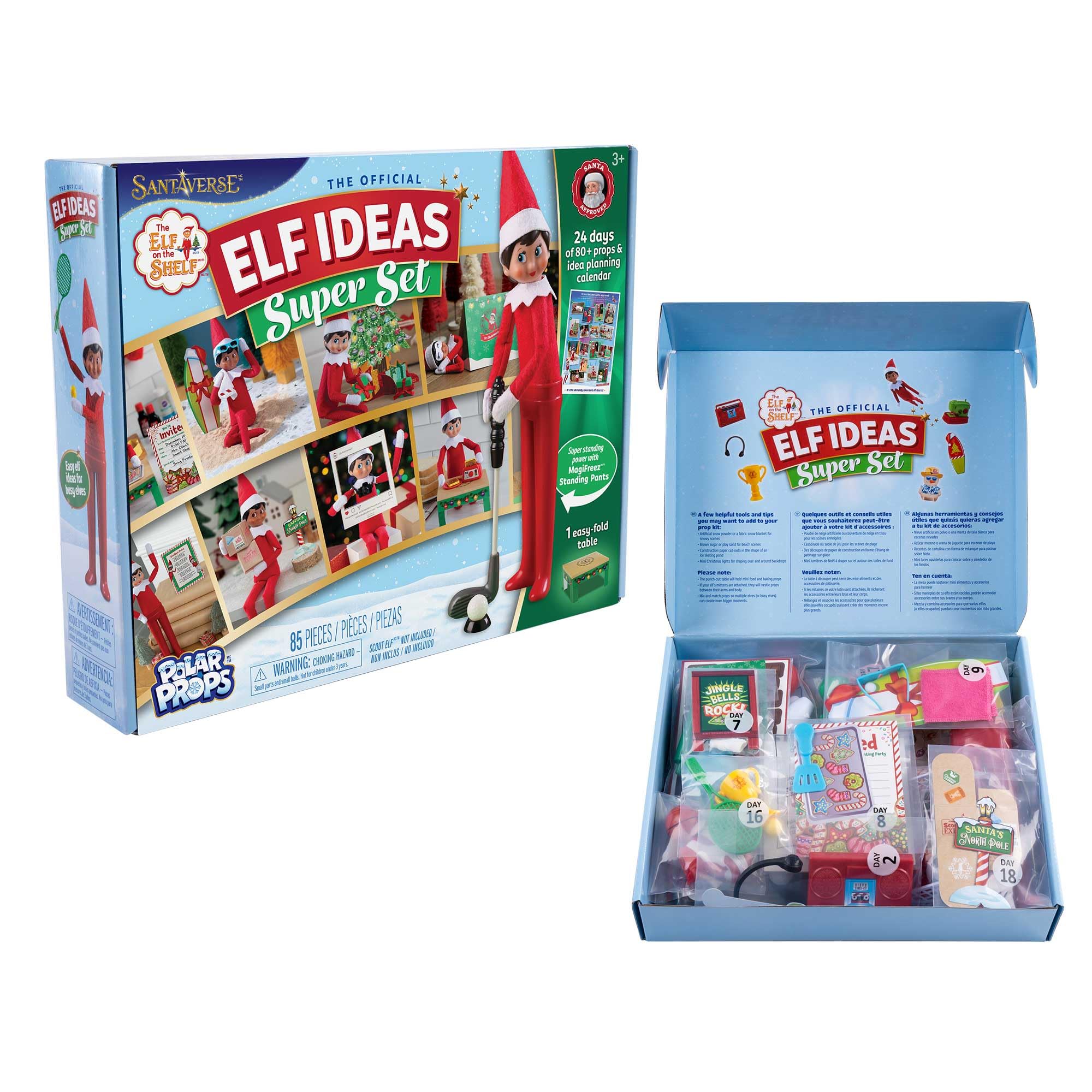 The Elf on the Shelf 24-Day Super Set - Official The Elf on the Shelf Ideas for 24 Days of Elf Magic - 80+ Props, MagiFreez Standing Pants and Planning Calendar - For Ages 3 Years and Above