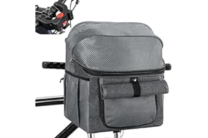 OIIBO Dog Bike Basket, Foldable Dog Bike Carrier with 3 Fixations for Stable and Safe, Breathable Pet Backpack Carrier Cat Bicycle Basket for Bicycle and Electric Bikes