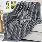 decorUhome Soft Fleece Grey Throw Blanket for Couch, Cozy Fluffy Plush Flannel Striped Blanket for Sofa Bed, Lightweight Decorative Ribbed Fuzzy Blanket for Woman, 50x60 Inches