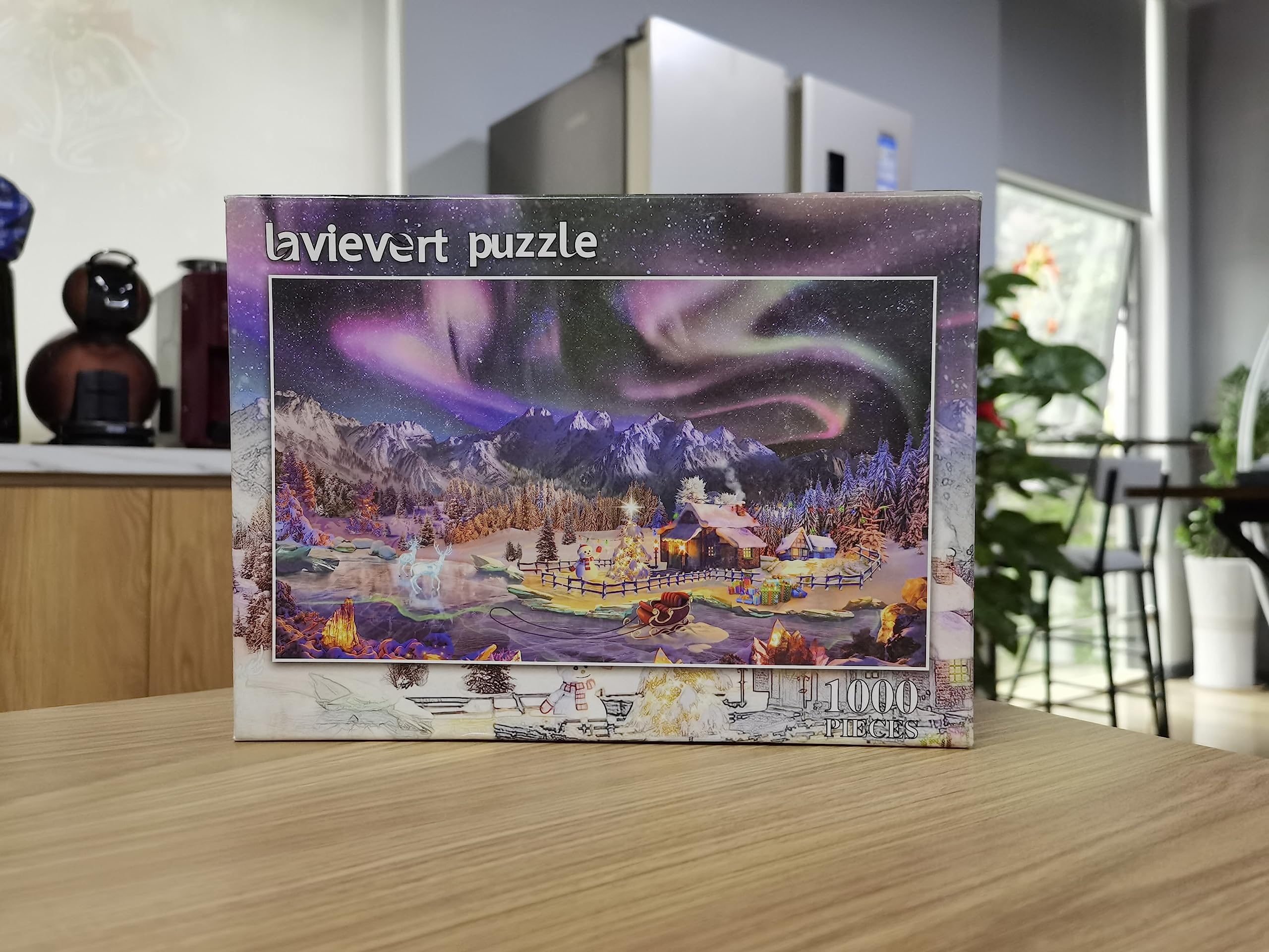 Lavievert Jigsaw Puzzles 1000 Piece Christmas Wonderland Puzzles for Adults - Snowy Night, Aurora, Christmas Tree, Snowman, Sleigh, Ice Sculpture & Milu Deer