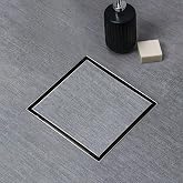 SaniteModar Shower Drain 6 inch Brushed with 2 in1 Tile Insert Cover | 304 Stainless Steel Brushed Square Shower Drain with Hair Catcher and Threaded Adapter