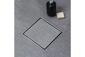 SaniteModar Shower Drain, Invisible 6 inch Square Shower Drain 2-in-1 Tile Insert Cover, 304 Stainless Steel Brushed Shower Floor Drain with Hair Catcher and Threaded Adapter