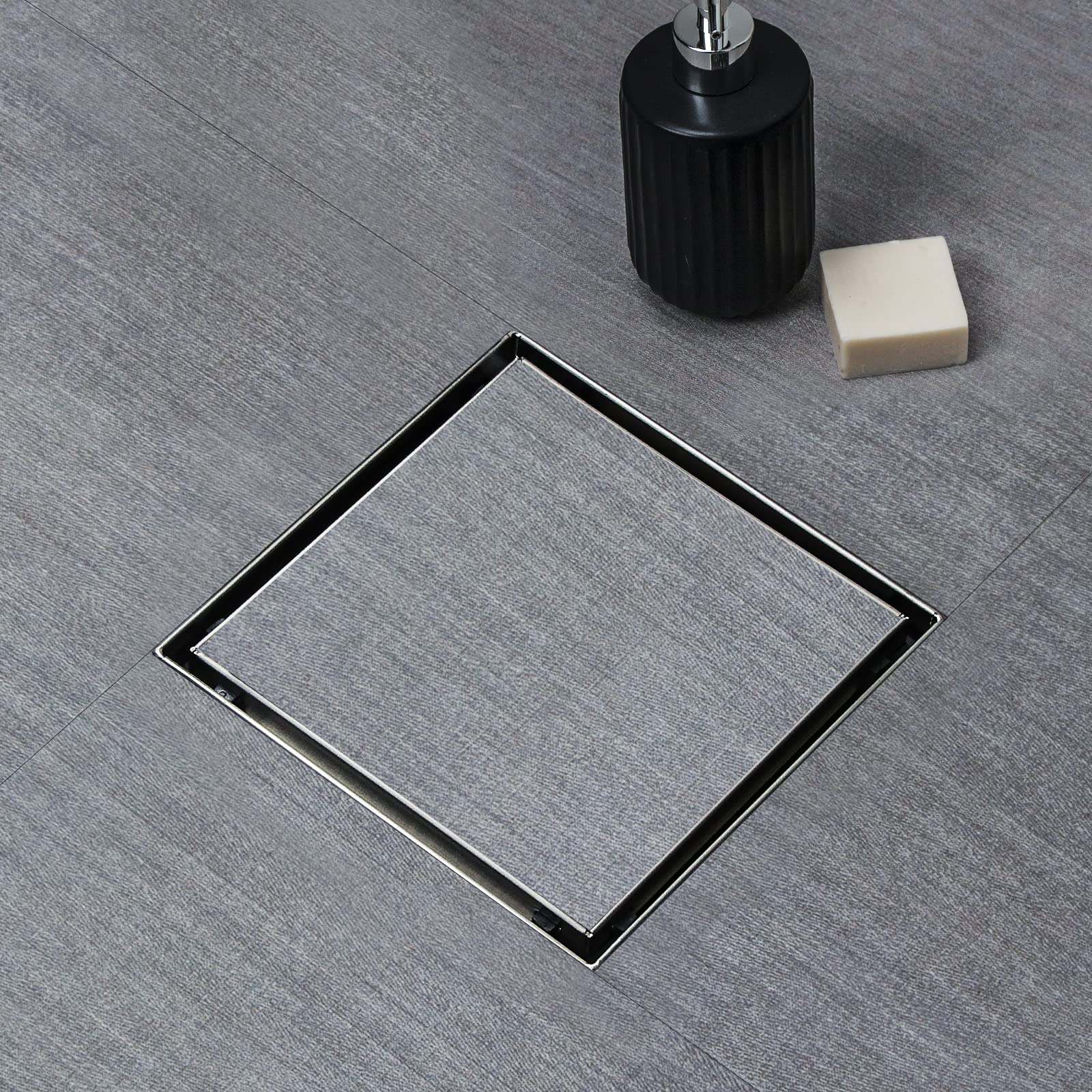 Photo 1 of SaniteModar Shower Drain, Invisible 6 inch Square Shower Drain 2-in-1 Tile Insert Cover, 304 Stainless Steel Brushed Shower Floor Drain with Hair Catcher and Threaded Adapter