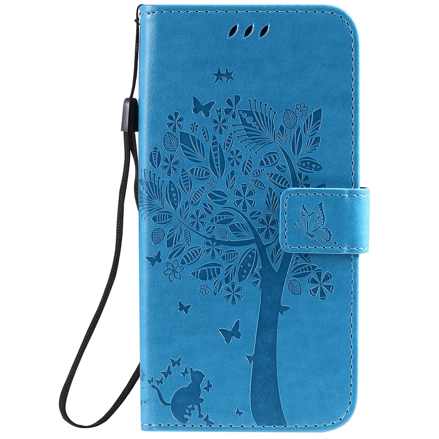 Fatcatparadise iPhone X Case 5.8" [With Free Tempered Glass Screen Protector], Retro Flip Case, Elegant Vintage Magnetic Premium PU Leather Wallet Fashion Ultra Slim Fit Cover For iPhone X (Blue)