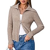 Arach&Cloz Women's Wool Blend Fashion Zip Up Cardigan Sweater Outfit