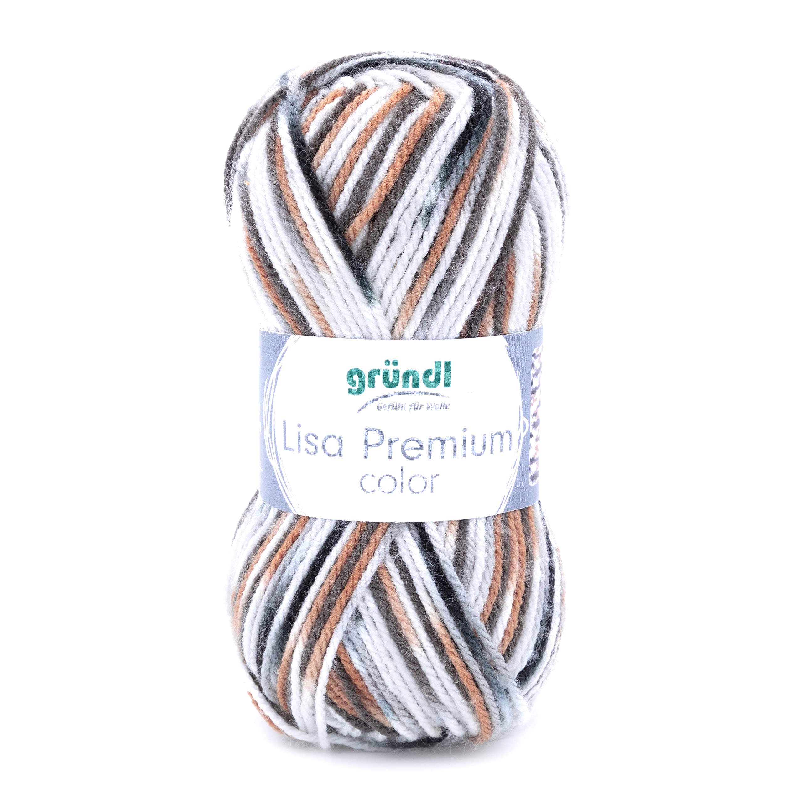 Gründl Yarn, 08 Weiss Braun Grau, 3,5-4,5 mm