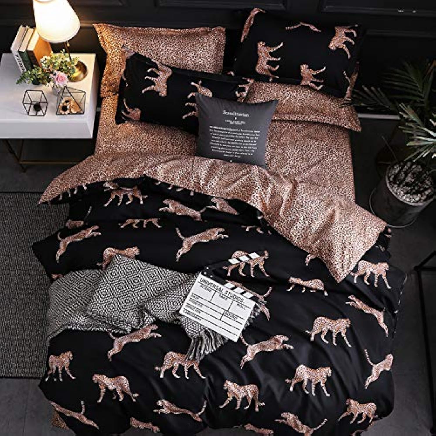 JQWUPUP Leopard Print Single Duvet Cover Set, Animal Black Bedding Single Bed, Cute Bedding for Kids girls Adults — image 1