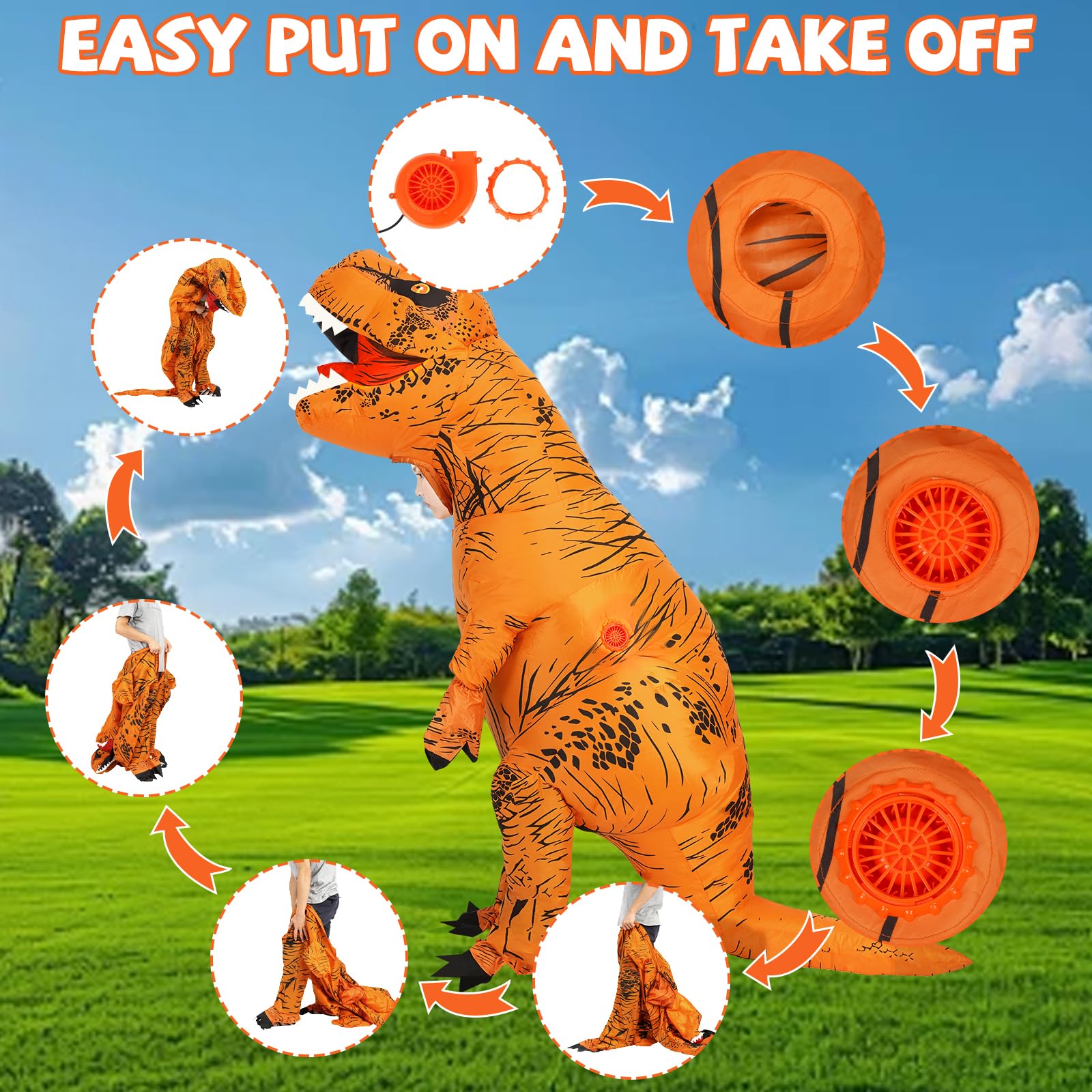 YEAHBEER Inflatable Dinosaur Costume，T-Rex Dinosaur Costume Blow up T-Rex Funny Fancy Inflatable Costume