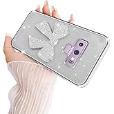 TSAYGFK for Samsung Galaxy Note 9 Case for Women Glitter Stylish Soft Clear TPU Luxury Cute 3D Bowknot Crystal Sparkly Shiny Protective Cover with Strap for Note 9 Phone Case (Bowknot Silver)