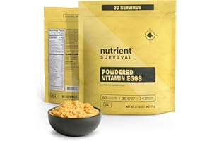 Nutrient Survival Whole Egg Powder 60 Cage Free Eggs | 13g Protein, Gluten Free, Soy Free, Resealable Pouch, Made in USA, for Baking, Camping, Healthy Breakfast