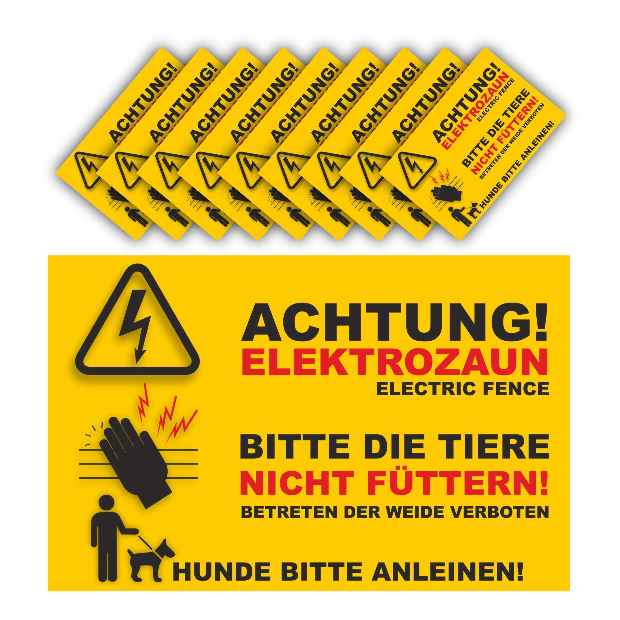 Warnschild Elektrozaun Set 10 Schilder - 20x13cm - Vorgebohrt - auf 3mm Hartschaumplatten