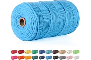 POZEAN Macrame Cord 3mm, 3 mm Macrame Cord – 220 Yards (About 200m), 100% Natural Cotton Macrame Yarn for Wall Hanging, Plant Hangers, DIY Crafts Knitting, Christmas Wedding Decorative (Peacock Blue)