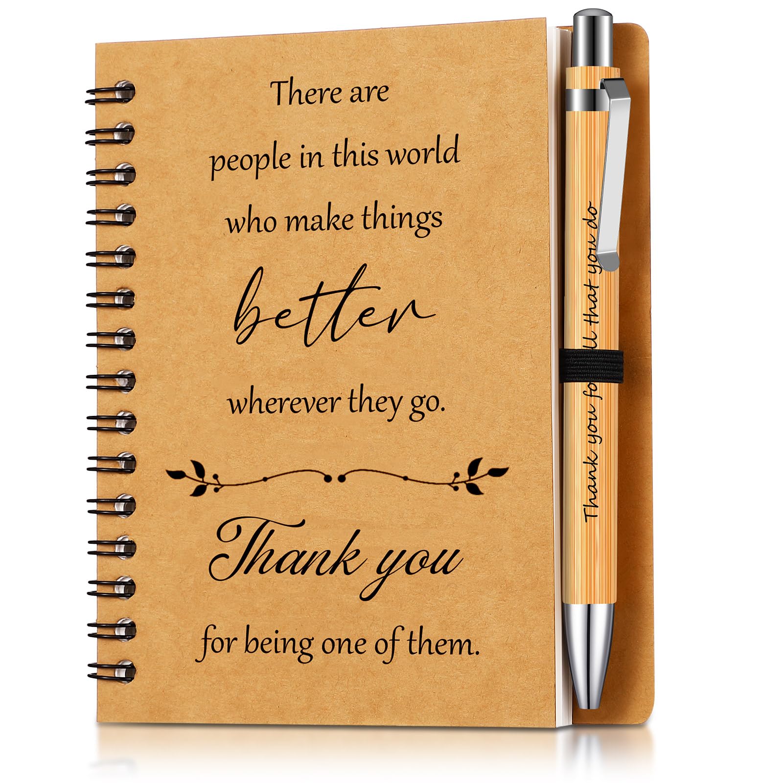 Dianelhall 2 Pcs Thank You Gift for Colleagues Women Leaving Present Teacher Inspirational Notebook Ballpoint Pen Kraft Lined Notepad Employee Appreciation Gifts for Coworker Volunteer Christmas