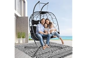 BULEXYARD Double Egg Chair with Stand Indoor Outdoor 2 Person Large Wicker Hanging Swing Chair Oversized Twins Patio Loveseat 2 Seat Egg Chair Grey Rarran Black Cushions