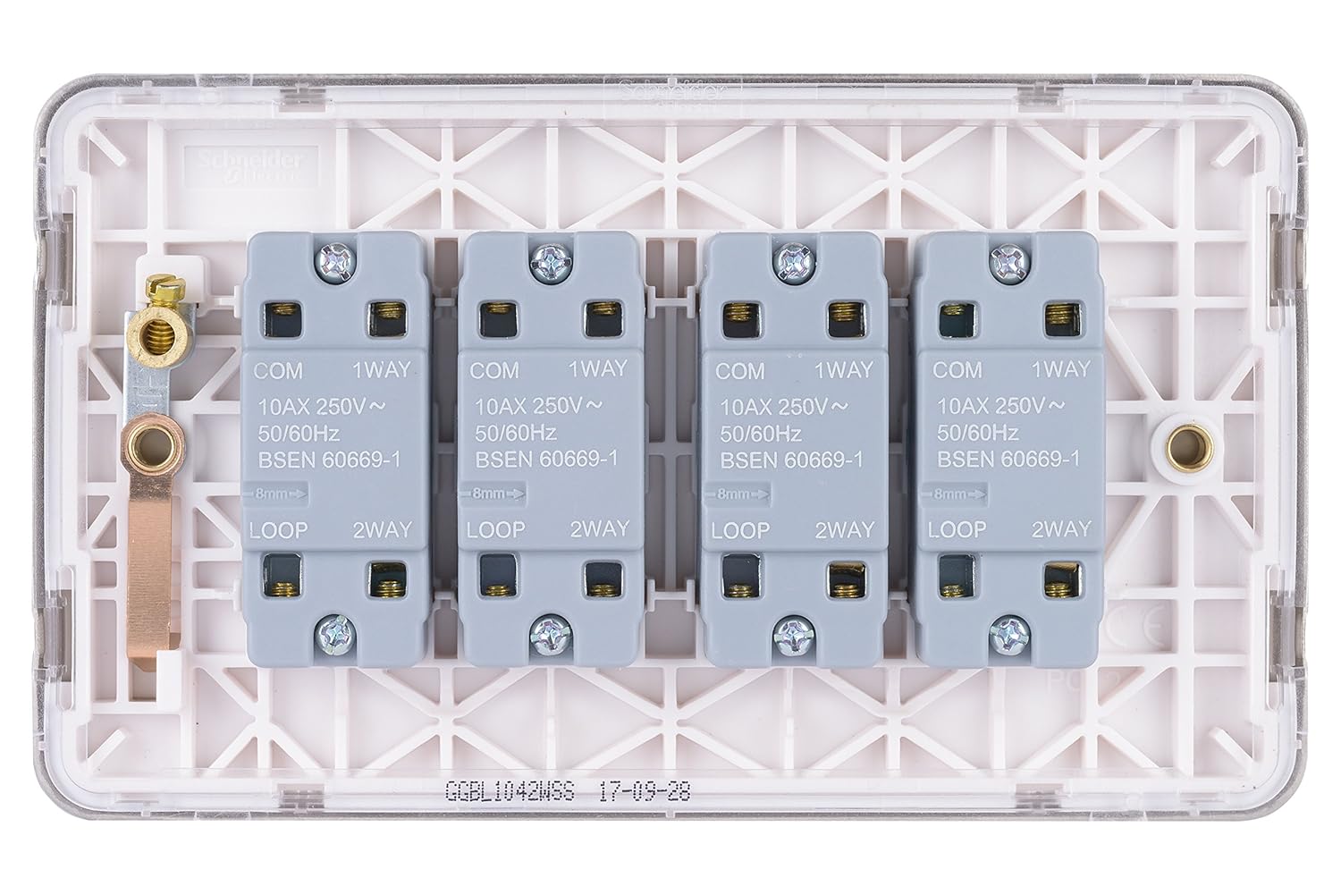 Schneider Electric GGBL1042WSS Lisse Screwless Deco 10AX 4G 2W Switch WSS, 240 V, Stainless Steel, Standard - Image 5