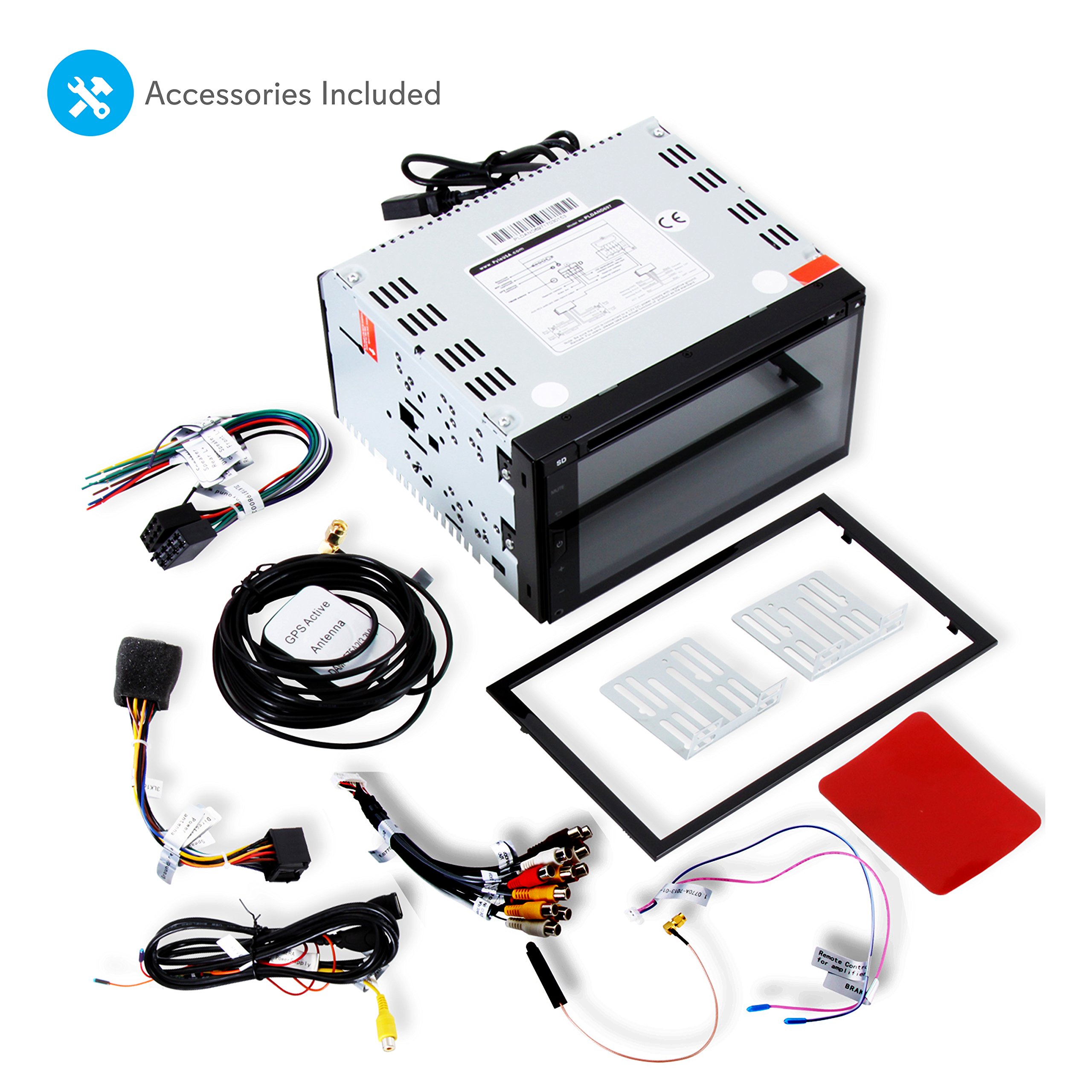 Pyle Car Stereo Receiver System - Double DIN Android Touch Screen Digital LCD Monitor with Backup Cam, USB, Bluetooth & GPS Navigation - CD DVD Player, Play MP3, AM FM Radio with Remote - PLDAND697