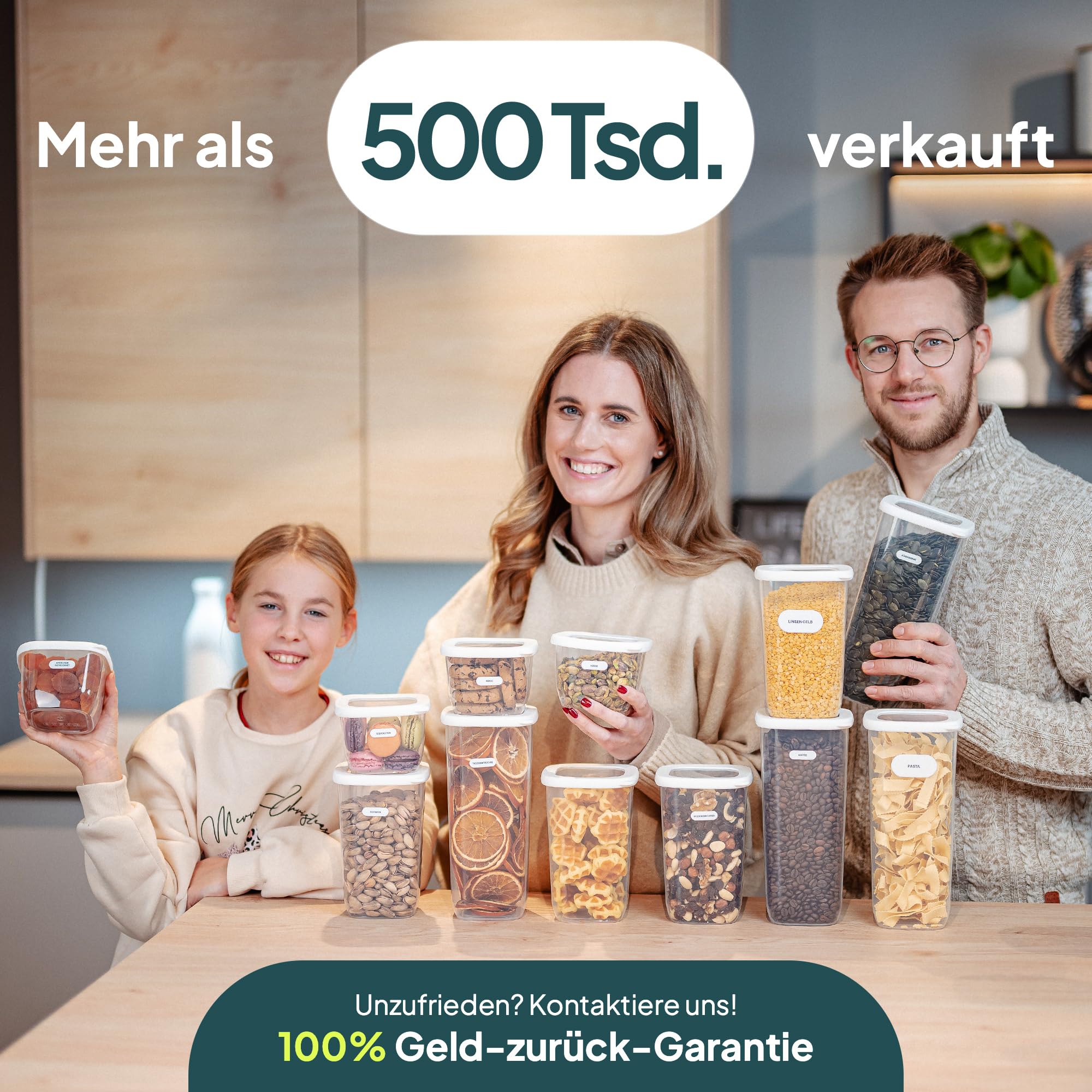 uandu Vorratsdosen mit Deckel luftdicht – 24er Vorratsbehälter Set BPA Frei, Aufbewahrungsdosen Küche für Müsli, Mehl & Zucker, Mit Etiketten 6