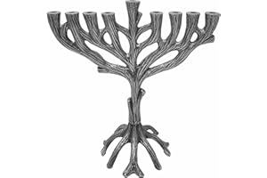 Yair Emanuel Tree of Life Hanukkah Menorah 8 Inch Organic Style Chanuka Hanukia Judaica Gift (Silver HHJ-2)