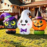 6FT Halloween Inflatables Pumpkin Ghost and Cat Outdoor Decorations with LED Lights, Halloween Blow-ups with Powerful Blower for Garden, Lawn, Yard, Home, Porch, and Holiday Party Decor