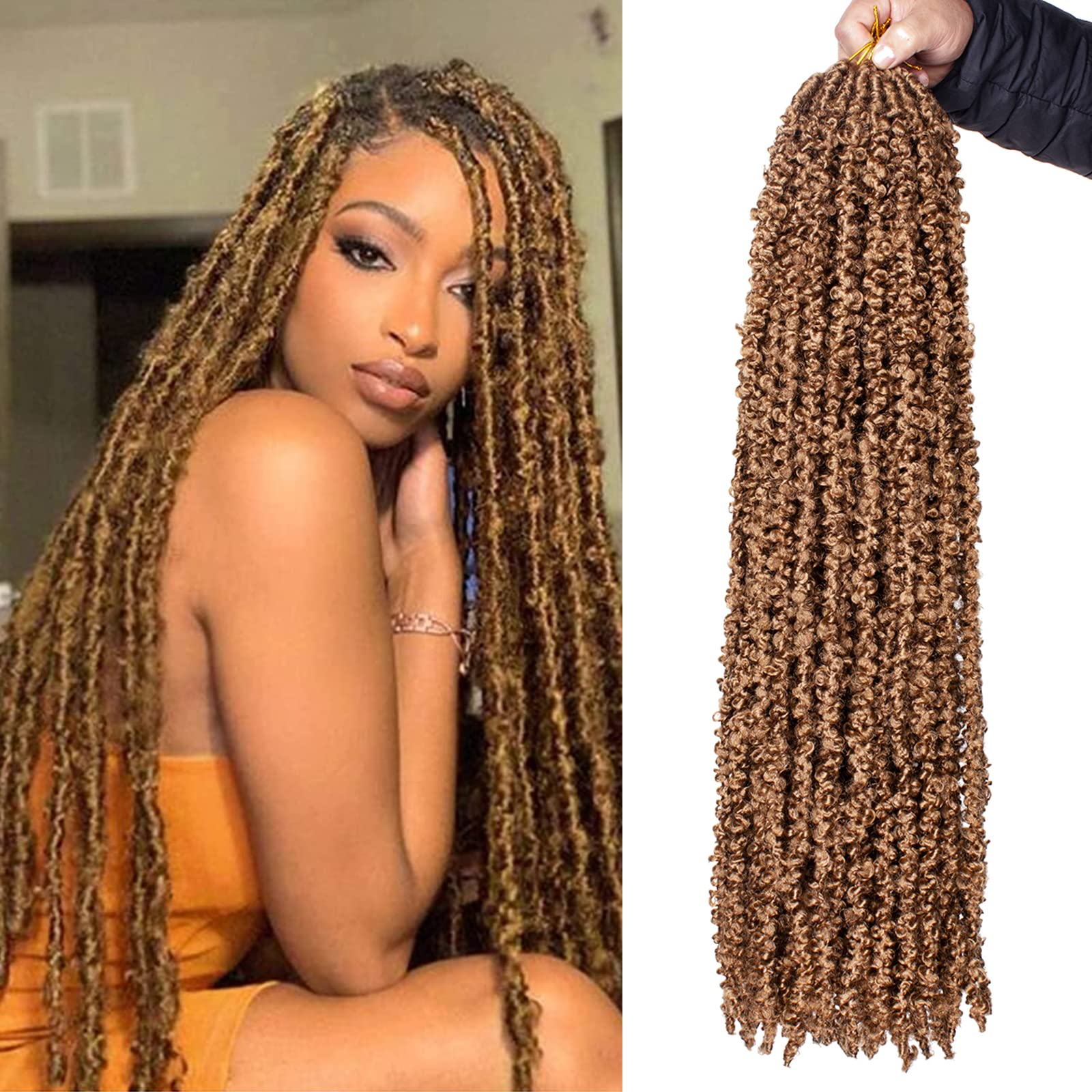 Xtrend 30 Inch Butterfly Locs Crochet Hair Blonde Long Distressed Faux Locs Crochet Braids 6 Packs 27#