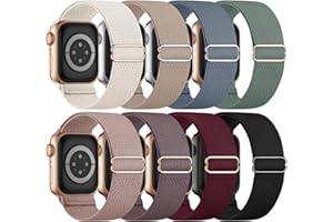 KNOSSEN 8 Pack Stretchy Solo Loop Band Compatible with Apple Watch Bands for Women Men 40mm 38mm 41mm 42mm 44mm 45mm 46mm 49mm, Nylon Braided Strap for iWatch Series 11 10 9 8 7 6 SE 5 4 3 Ultra 3 Ultra 2