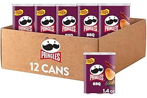 Pringles Potato Crisps Chips, Lunch Snacks, Office and Kids Snacks, Grab N' Go, BBQ (12 Cans)