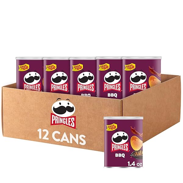 PRINGLES POTATO CRISPS CHIPS, LUNCH SNACKS, OFFICE AND KIDS SNACKS, GRAB N’ GO, BBQ (12 CANS)