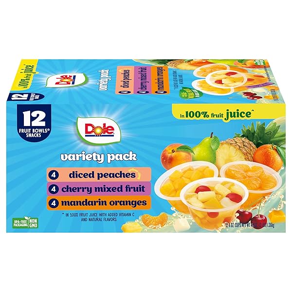 DOLE DICED PEACHES, MANDARIN ORANGES, AND CHERRY MIXED FRUIT IN 100% JUICE VARIETY PACK – DOLE FRUIT BOWLS SNACKS – 4 OZ BOWLS – 12 PACK