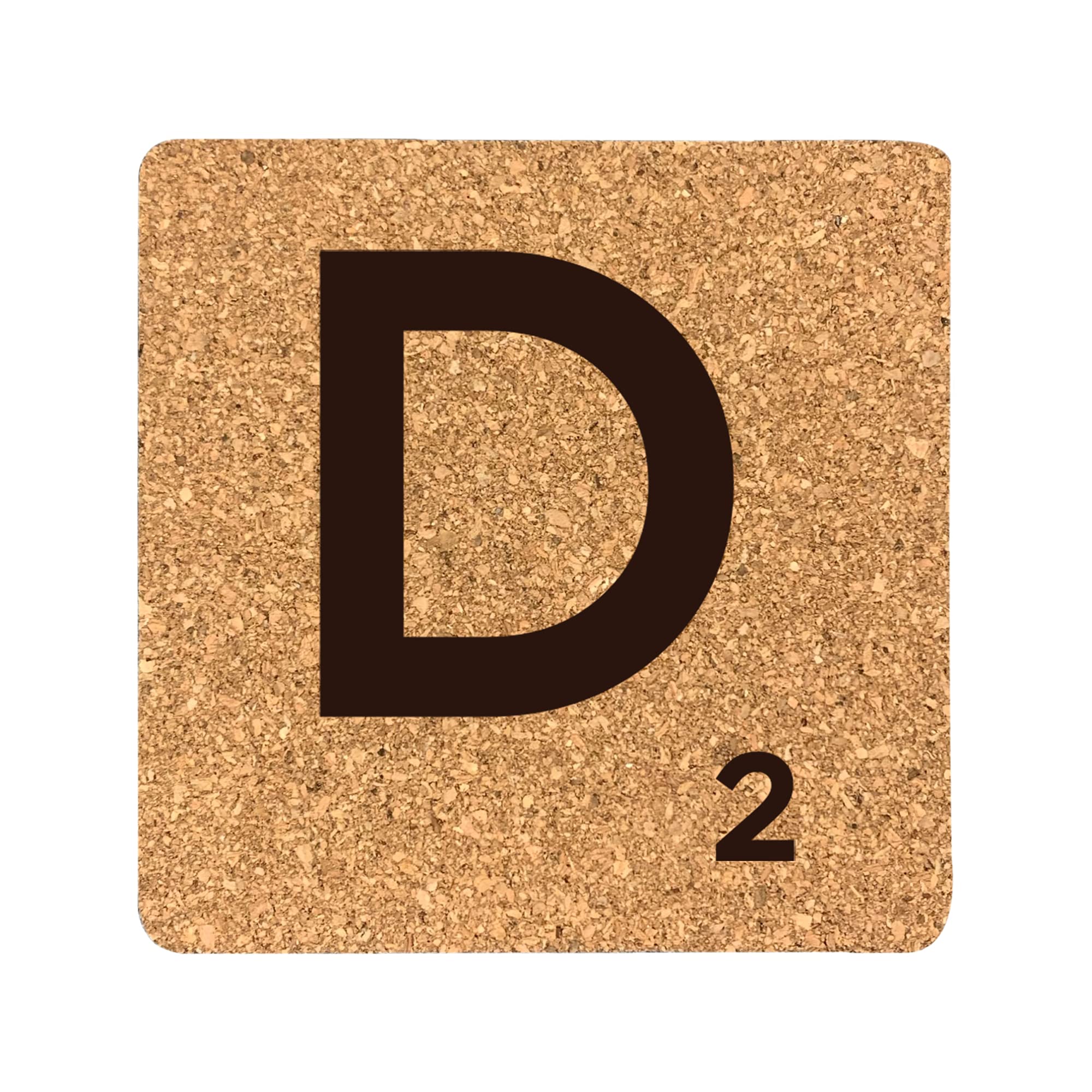 eBuyGB Scrabble Drinks Coasters, Square Cork Coaster, Individual Alphabet Letters, Scrabble Tiles with Score Marks - Personalise Your Own Scrabble Words (D)