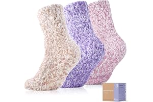 Revosoxs Fuzzy Socks with Grips for Women Men,Non Slip Hospital Crew Cozy Socks with Aloe Vera Perfume