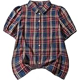 SOLY HUX Women's Plus Size Plaid Shirts Short Sleeve Button Down Blouse Vintage Country Concert Tops