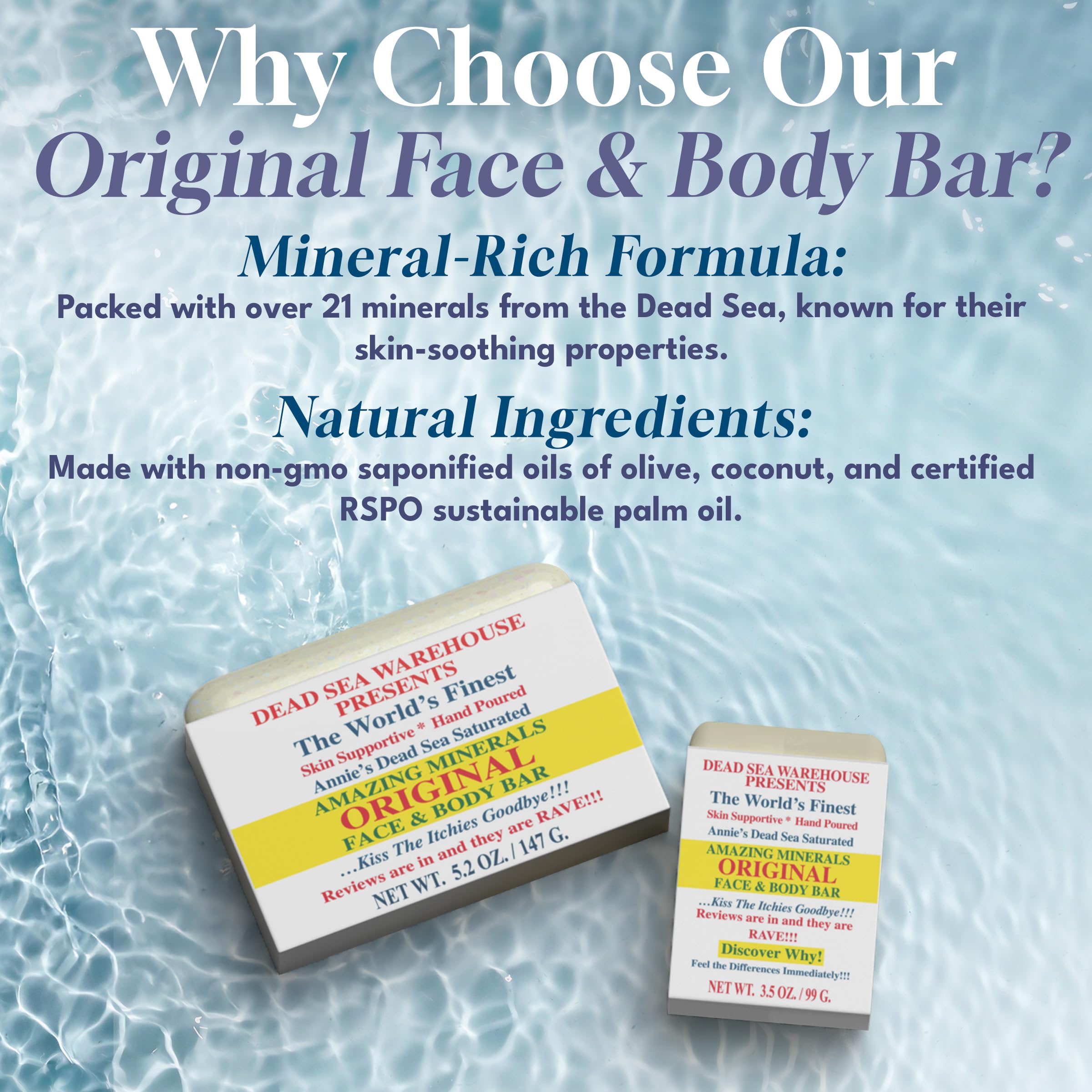 Dead Sea Warehouse - Dead Sea Salt Soap Bar - Original Face & Body Bar - Hydrating Mineral Soap for All Skin Types, Fragrance-Free - 3.5 oz