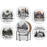 Onebttl Cabin Gifts - Cabin Theme Coaster Set of 6, Bar Coasters with Sayings